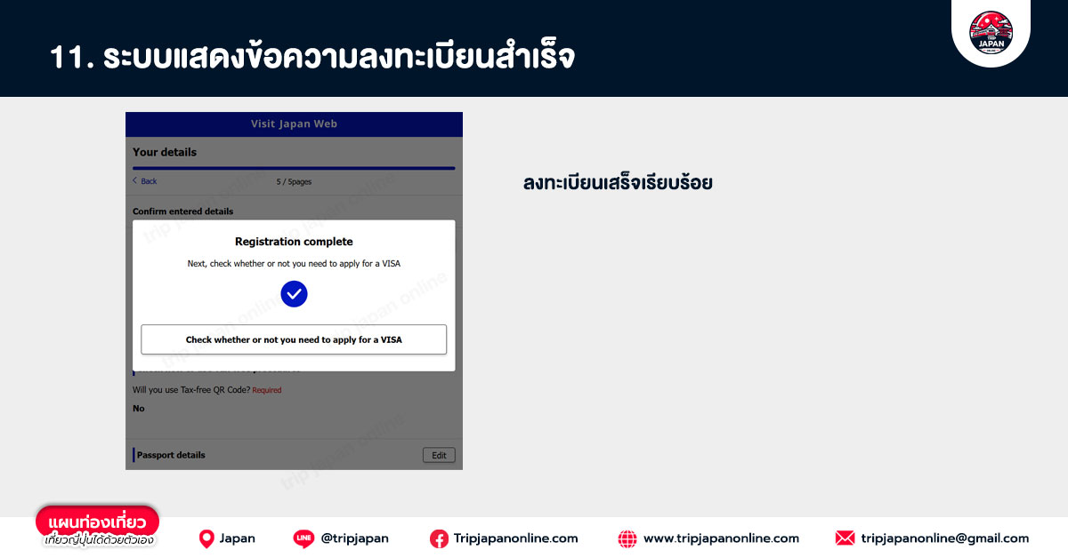 ระบบแสดงข้อความลงทะเบียนสำเร็จ