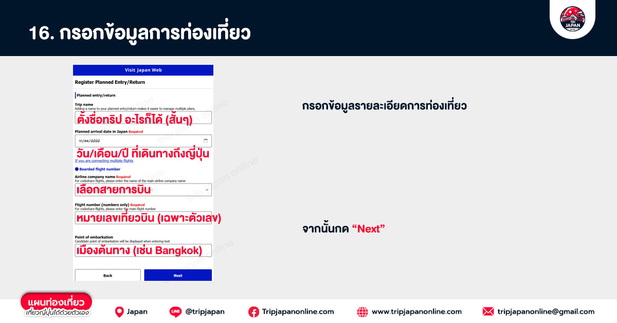 กรอกข้อมูลการท่องเที่ยว