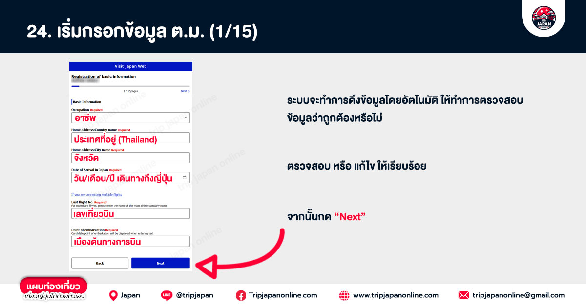 กรอกข้อมูล ต.ม. visit japan