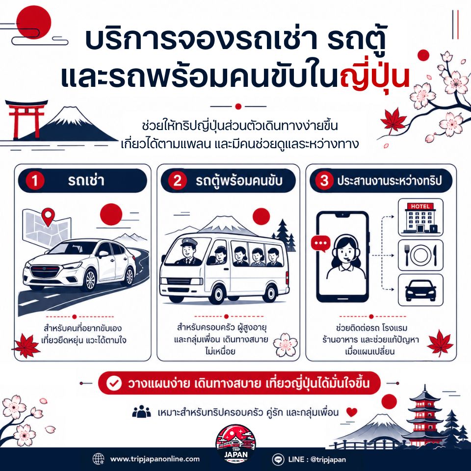 รับวางแผนเที่ยวญี่ปุ่นส่วนตัว บริการจองรถเช่า รถตู้ และรถพร้อมคนขับในญี่ปุ่น