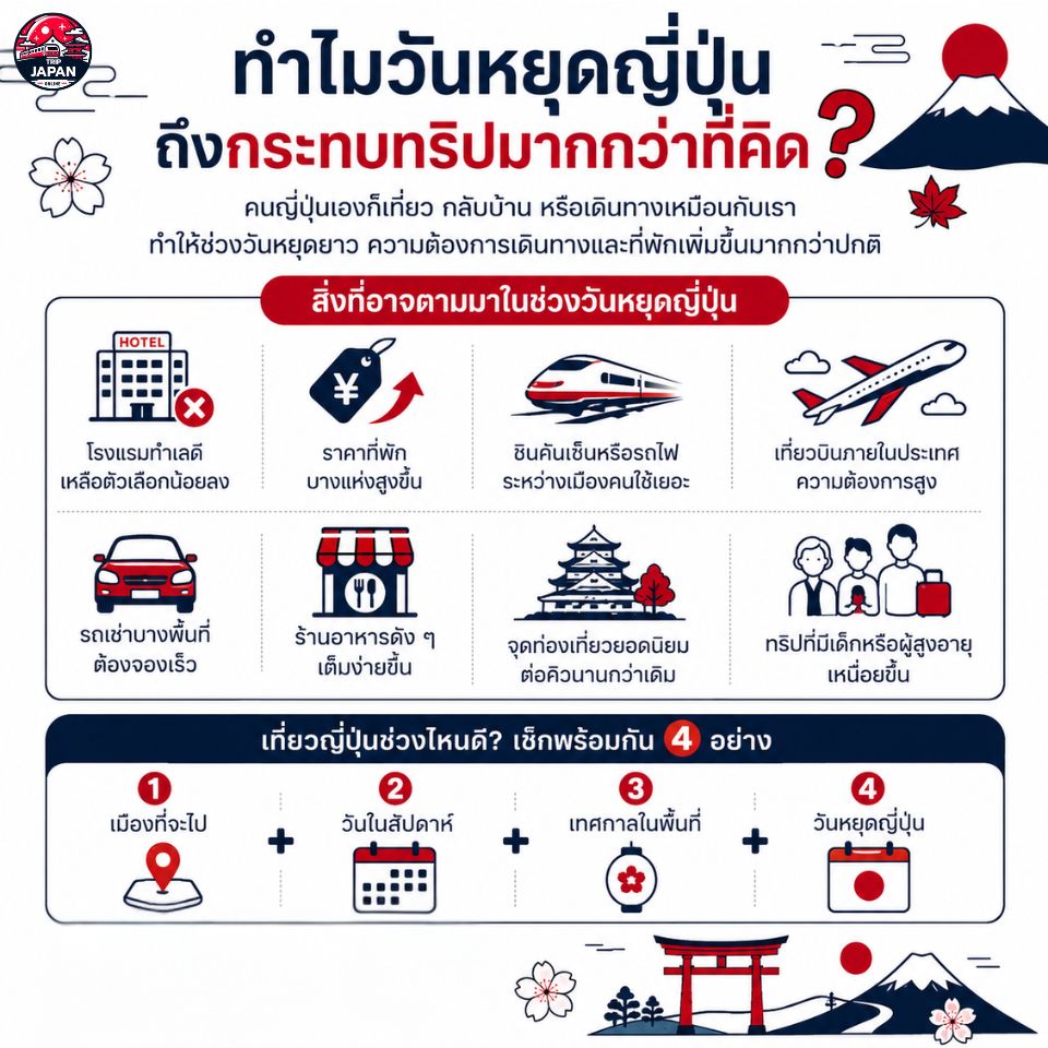 วันหยุดญี่ปุ่นกระทบทริปอย่างไร โรงแรม รถไฟ เครื่องบิน รถเช่า และสถานที่ท่องเที่ยว